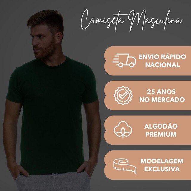 Camiseta Masculina Algodão - Básica Lisa