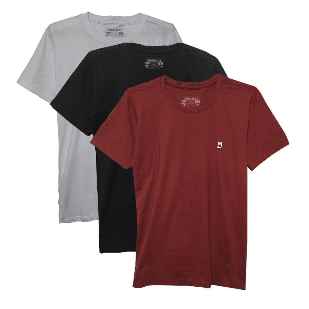 Camiseta Masculina Algodão Manga Curta Gola Redonda Kit 3