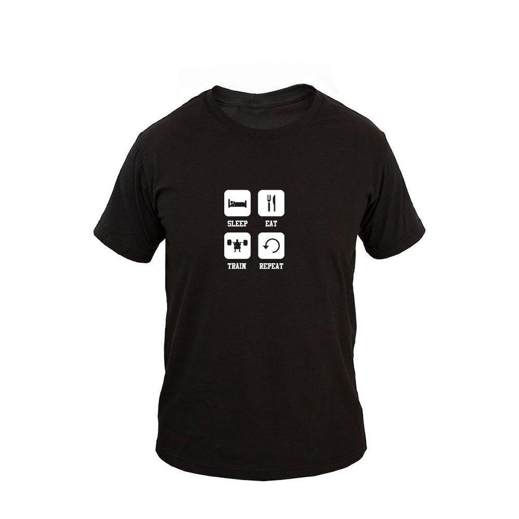 Camiseta Masculina Algodão Manga Curta Sleep Eat Train