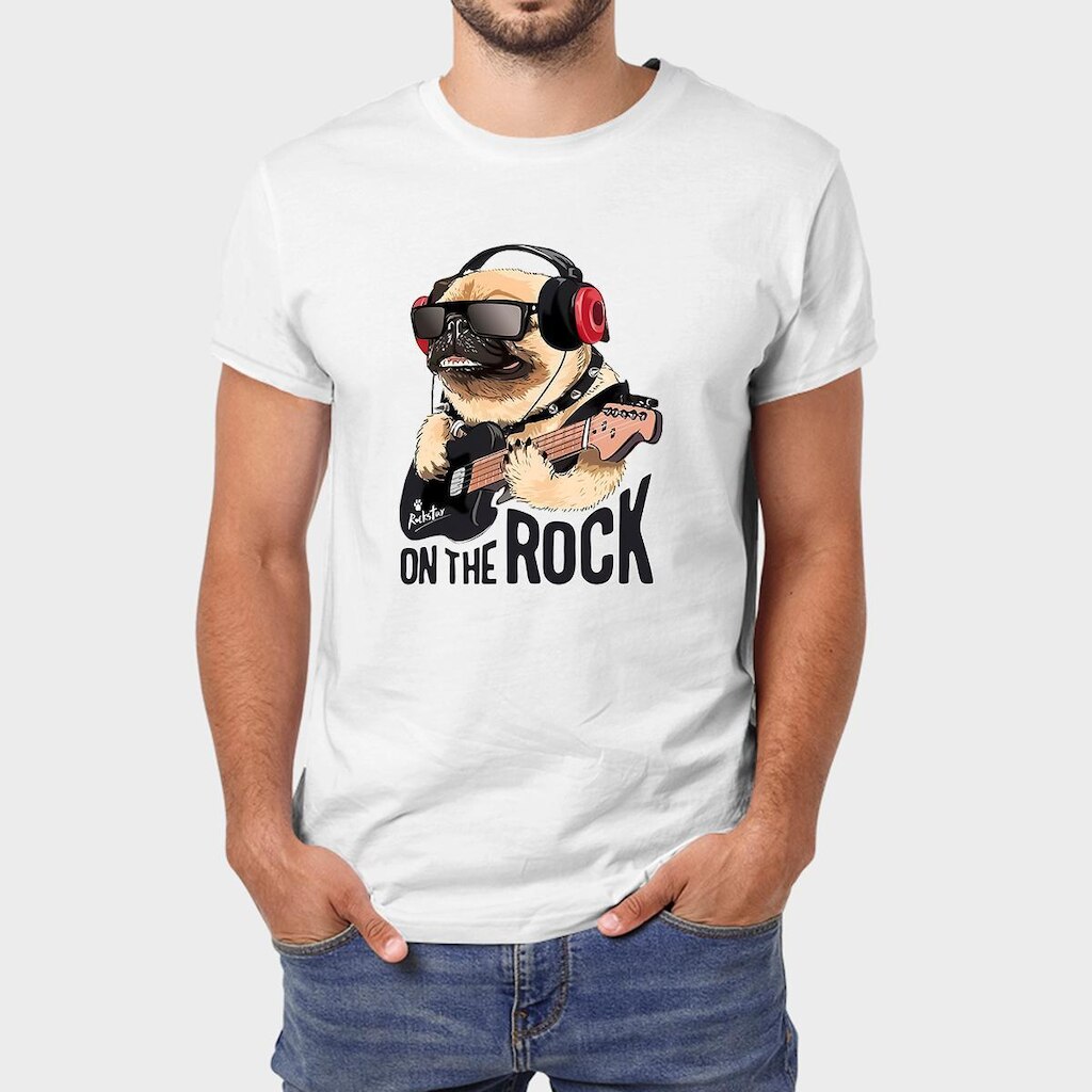 Camiseta Masculina Algodão Pug Rock Premium