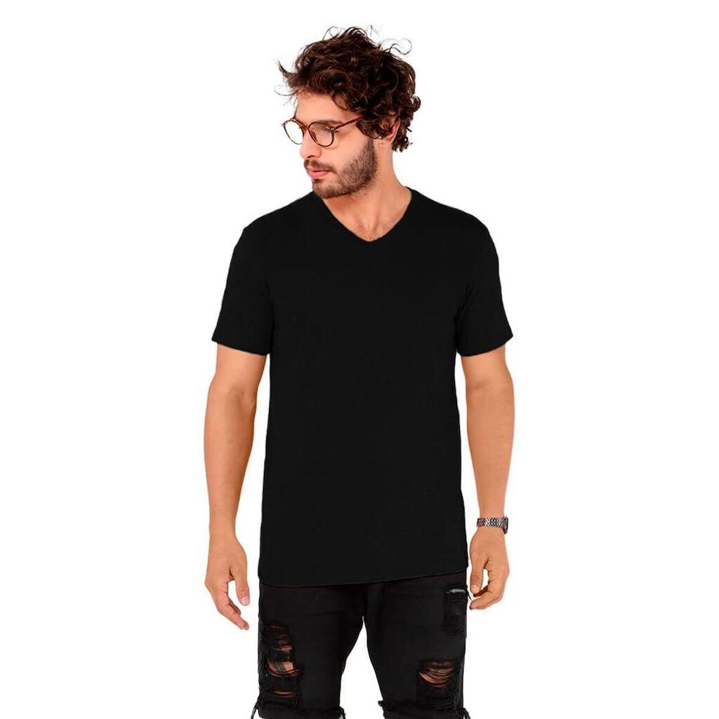 Camiseta Masculina Básica Algodão Gola V