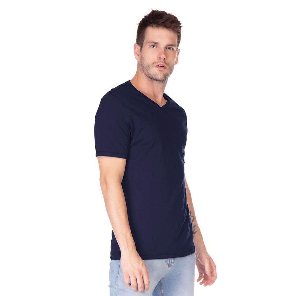 Camiseta Masculina Básica Algodão Gola V