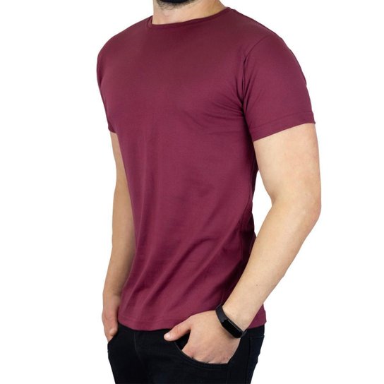 Camiseta Masculina Básica Algodão Premium Caimento Perfeito C97 - Bordô Menor preço em Camiseta Masculina Básica Algodão Premium Caimento Perfeito C97 - Bordô