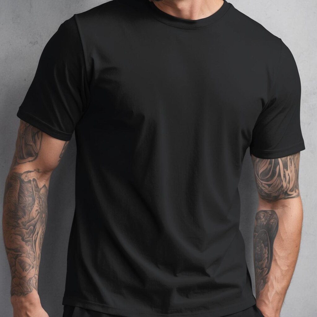 Camiseta Masculina Básica Lisa Confortável Algodão Preta