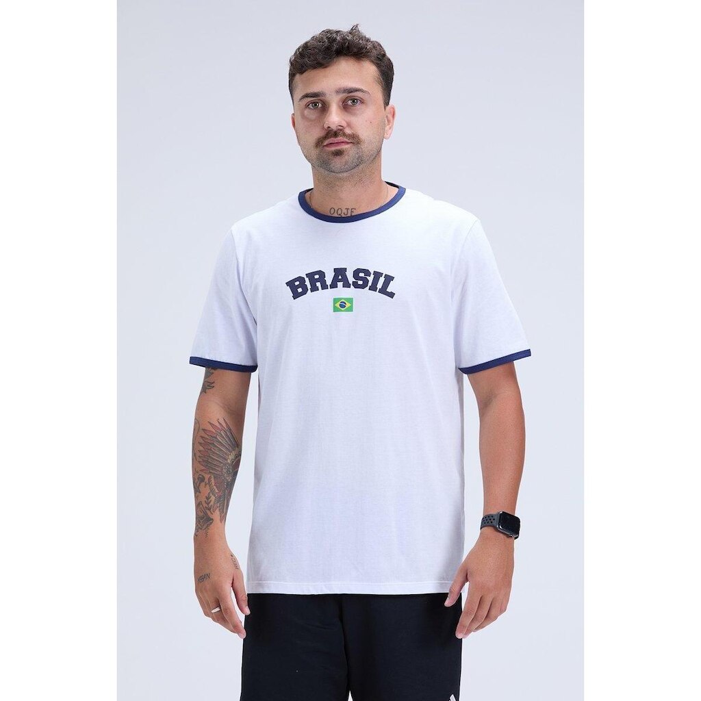 Camiseta Masculina Brasil Copa 100% Algodão Branco