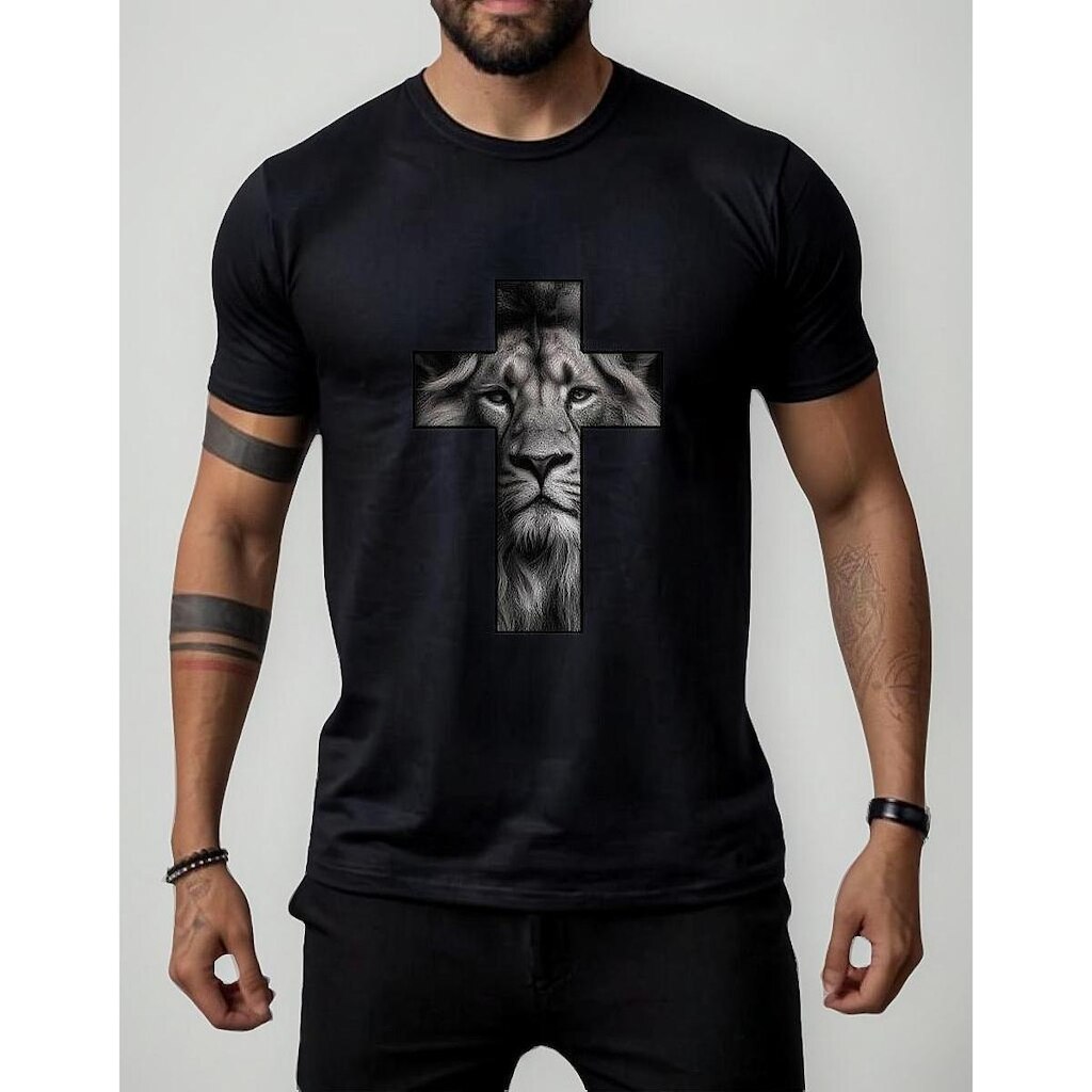 Camiseta Masculina Cruz Leão Estampada Leve Macia 100% Algodão