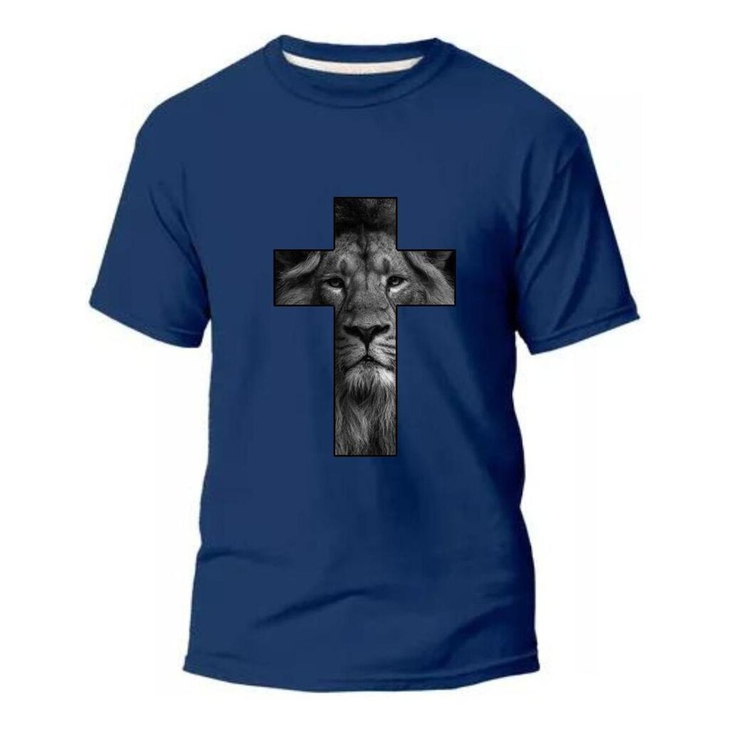 Camiseta Masculina Cruz Leão Estampada Leve Macia 100% Algodão