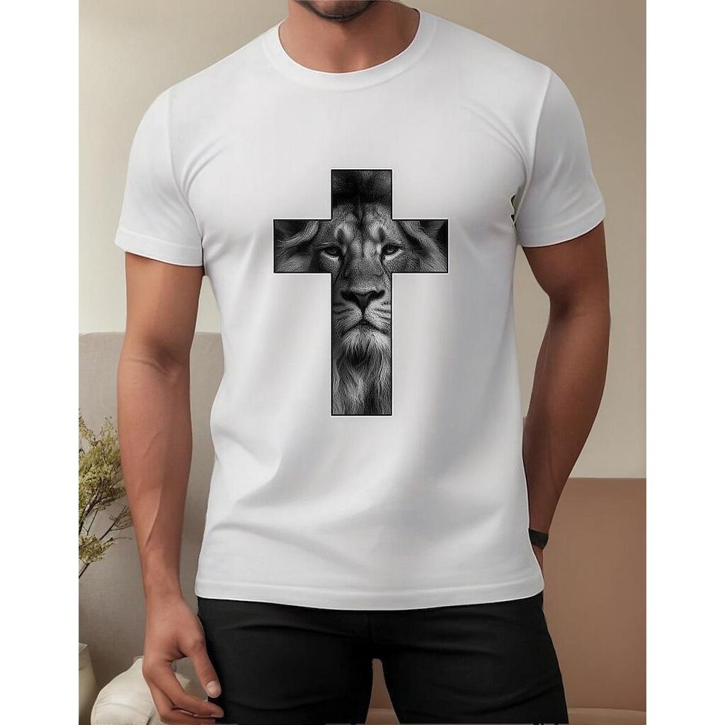 Camiseta Masculina Cruz Leão Estampada Leve Macia 100% Algodão