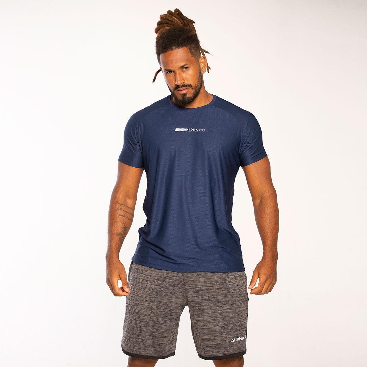 Camiseta Masculina Dry Esportiva Academia Direction Azul Marinho Alpha Co Menor preço em Camiseta Masculina Dry Esportiva Academia Direction Azul Marinho Alpha Co