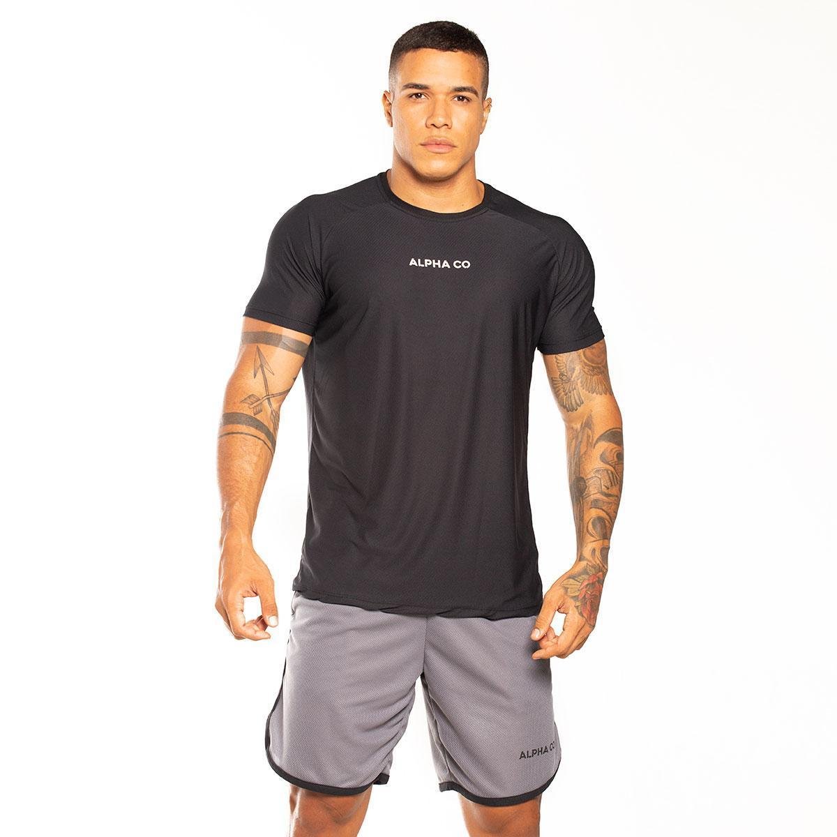 Camiseta Masculina Dry Esportiva Essential Preto Alpha Co Menor preço em Camiseta Masculina Dry Esportiva Essential Preto Alpha Co