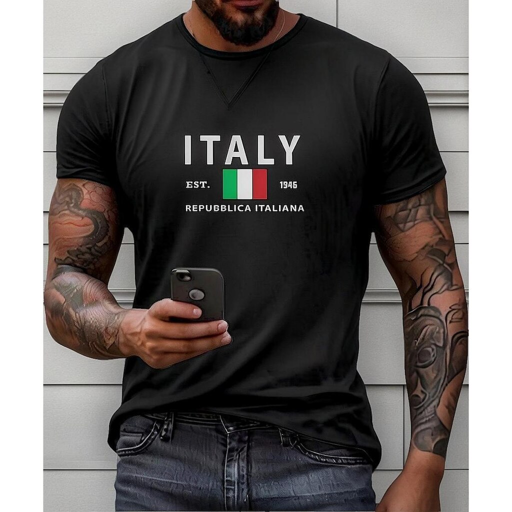 Camiseta Masculina Estampada Italy  Repubblica Homem Moderno