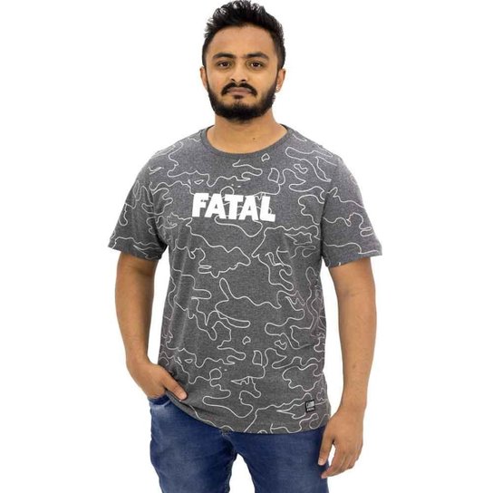 Camiseta Masculina Estampada Plus Size Fatal Surf - Cinza Menor preço em Camiseta Masculina Estampada Plus Size Fatal Surf - Cinza
