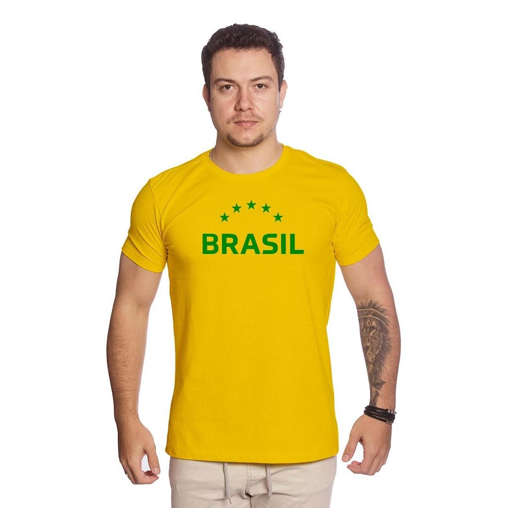 camiseta masculina futebol de algodão Amarela