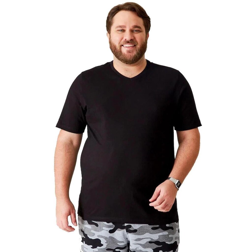 Camiseta Masculina Gola V Plus Size Malwee - AZUL MARINHO - G4