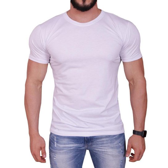 Camiseta Masculina LongLine Basica Lisa Camisa Masculina - Branco Menor preço em Camiseta Masculina LongLine Basica Lisa Camisa Masculina - Branco