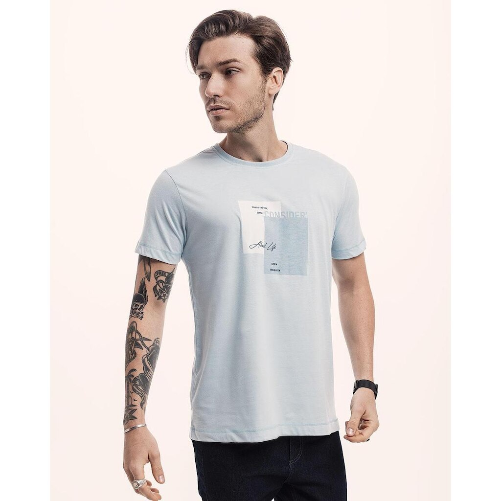 Camiseta Masculina Malha Poliester e Algodão Estampada Premium