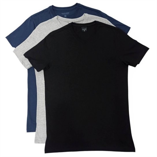 CAMISETA MASCULINA MALWEE KIT C/ 3 PEÇAS - Preto+Cinza Menor preço em CAMISETA MASCULINA MALWEE KIT C/ 3 PEÇAS - Preto+Cinza