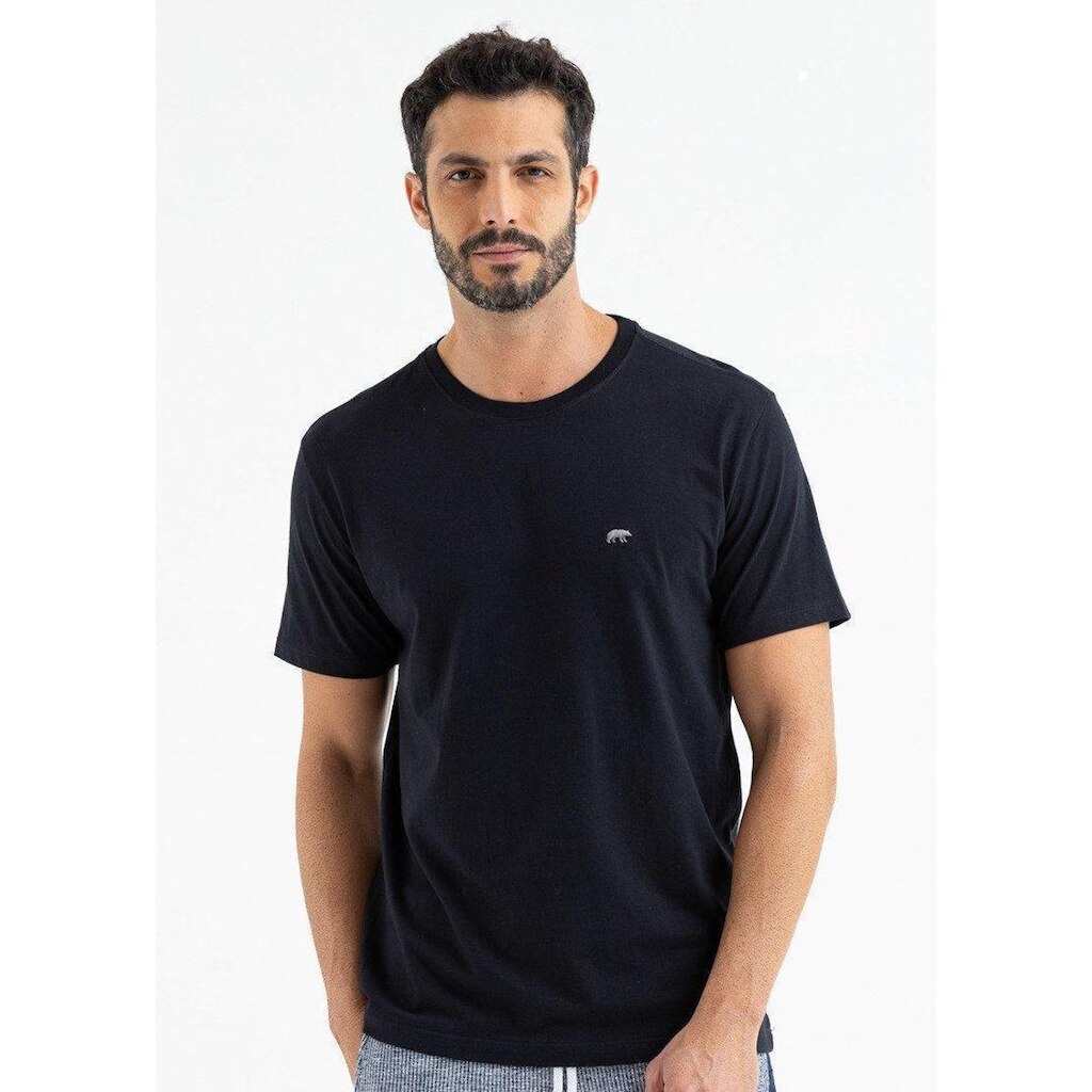 Camiseta Masculina Manga Curta com Bordado Urso