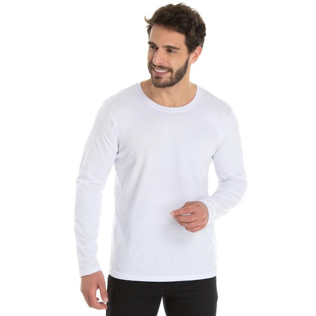 Camiseta Masculina Manga Longa de Algodão Premium Lisa