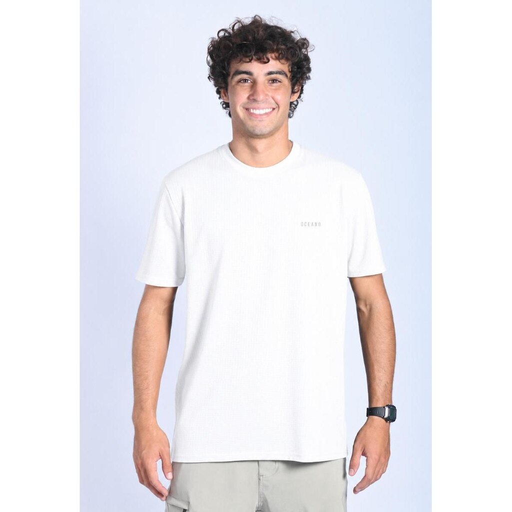 Camiseta Masculina Oceano Malha Poa Branca 103095