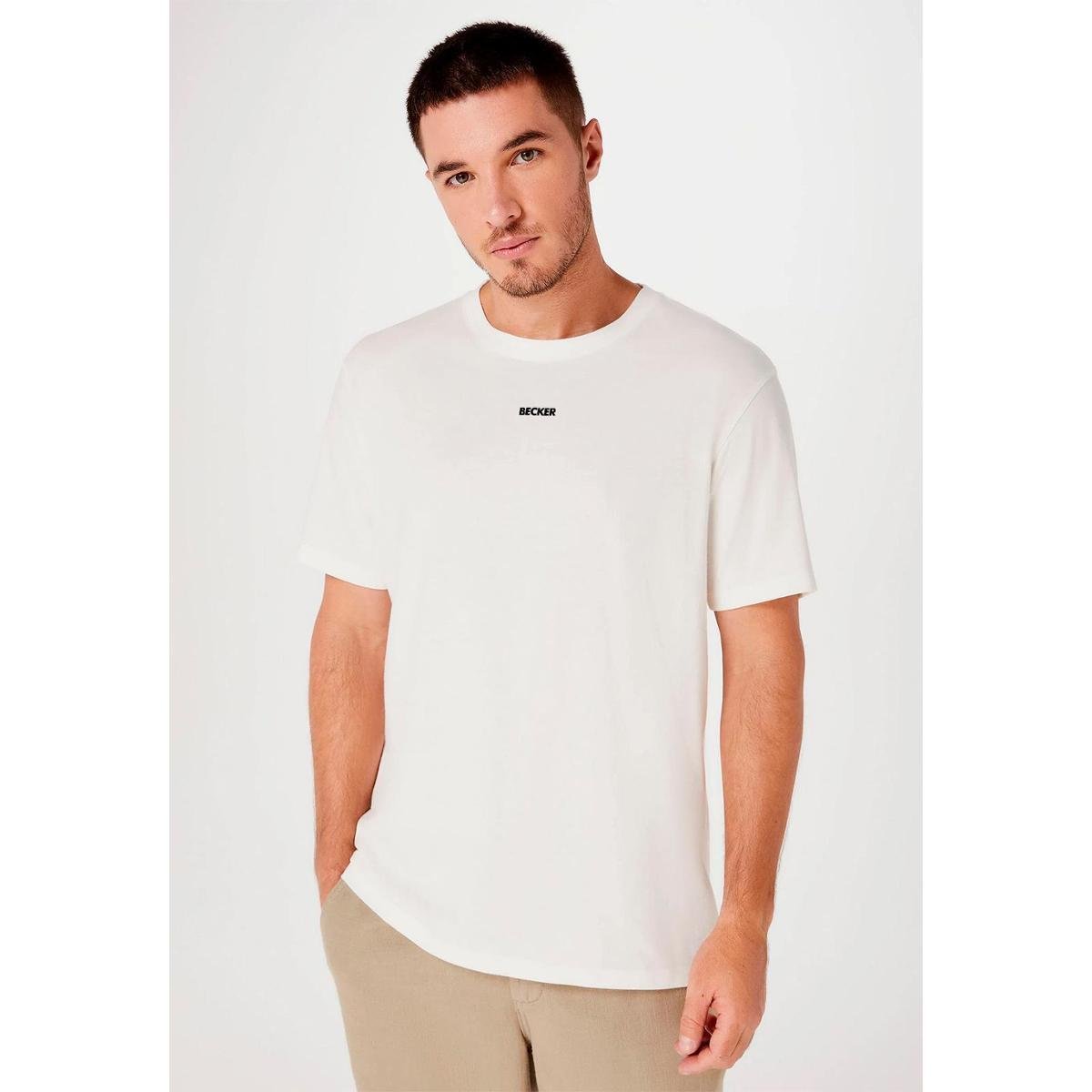 Camiseta Masculina Off White Creme Lisa B sica Becker 100 Algod o 
