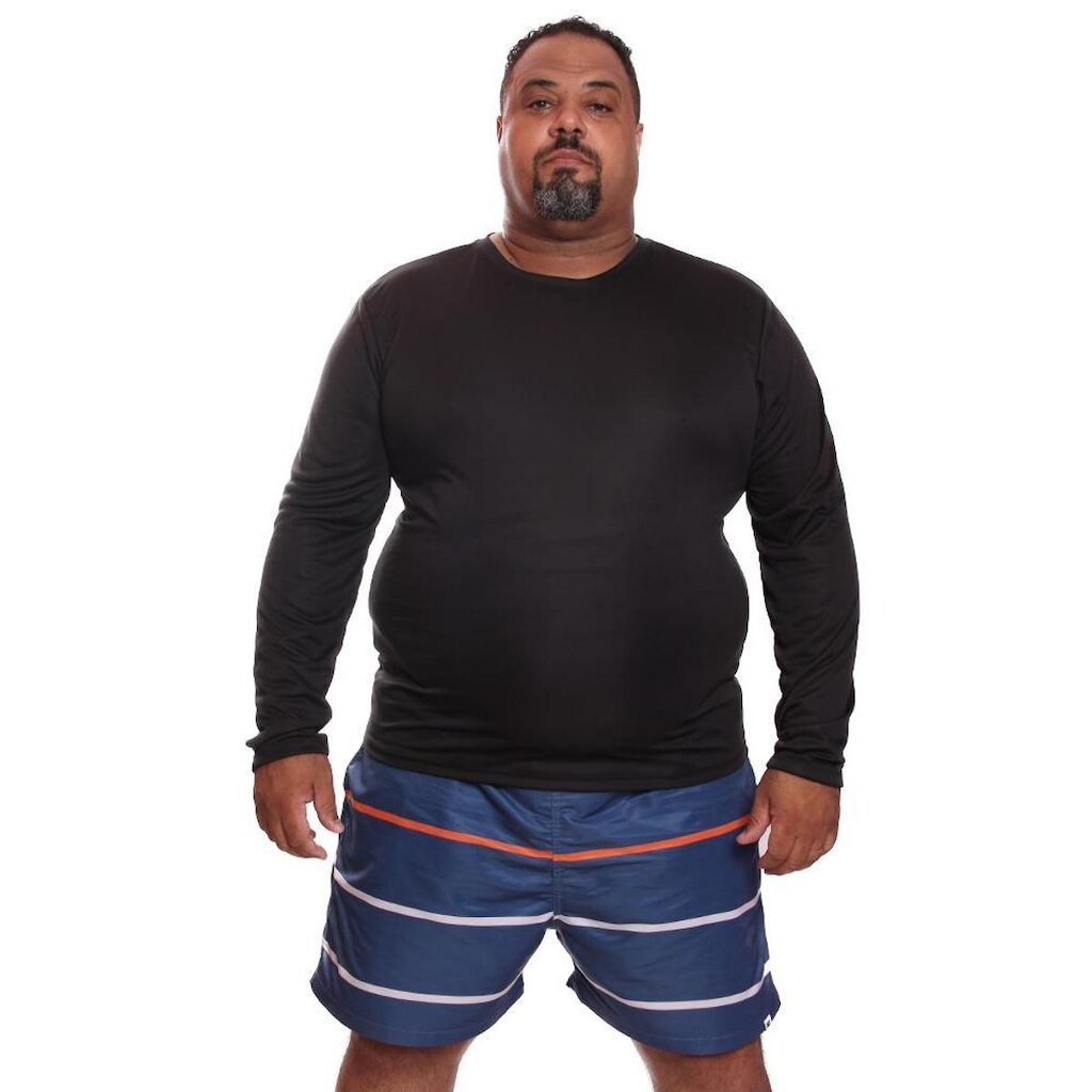 Camiseta Masculina Plus Size Manga Longa Dry Lisa Proteção Solar UV Térmica Treino