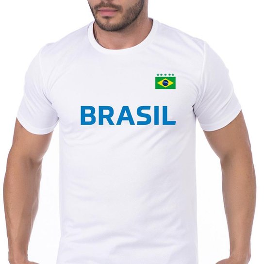 Camiseta Masculina Poliéster Seleção do Brasil - Amarelo Menor preço em Camiseta Masculina Poliéster Seleção do Brasil - Amarelo