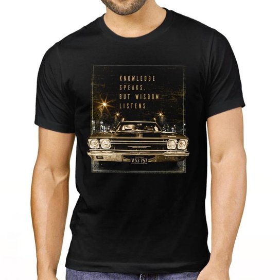 Camiseta Masculina Preta Algodão Manga Curta Carro Antigo - Preto Menor preço em Camiseta Masculina Preta Algodão Manga Curta Carro Antigo - Preto