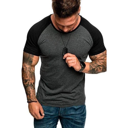 Camiseta Masculina Raglan Lisa Roupa Masculina Camisa Masculina - Chumbo+Preto Menor preço em Camiseta Masculina Raglan Lisa Roupa Masculina Camisa Masculina - Chumbo+Preto