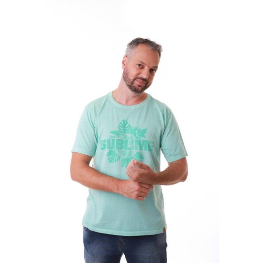 Camiseta Masculina Sublime Tropical - Verde água Menor preço em Camiseta Masculina Sublime Tropical - Verde água