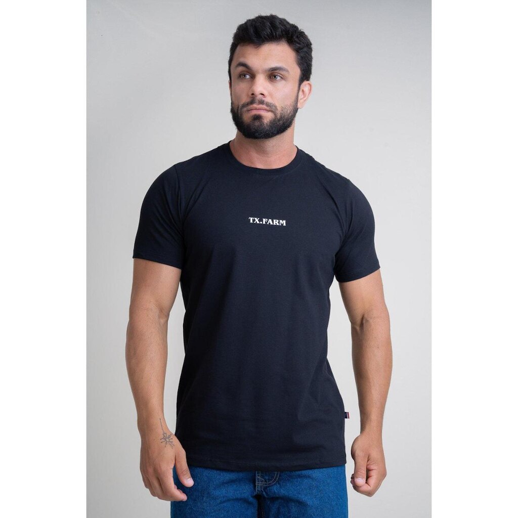CAMISETA MASCULINA TEXAS FARM - CM628 - PRETO/ BRANCO