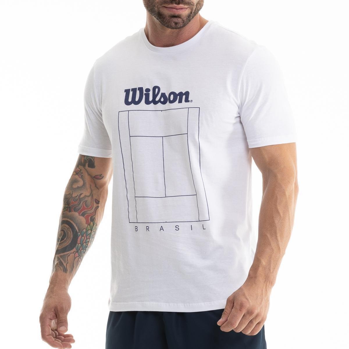 Camiseta Masculina Wilson Tennis Court Cor Branco Branco Netshoes