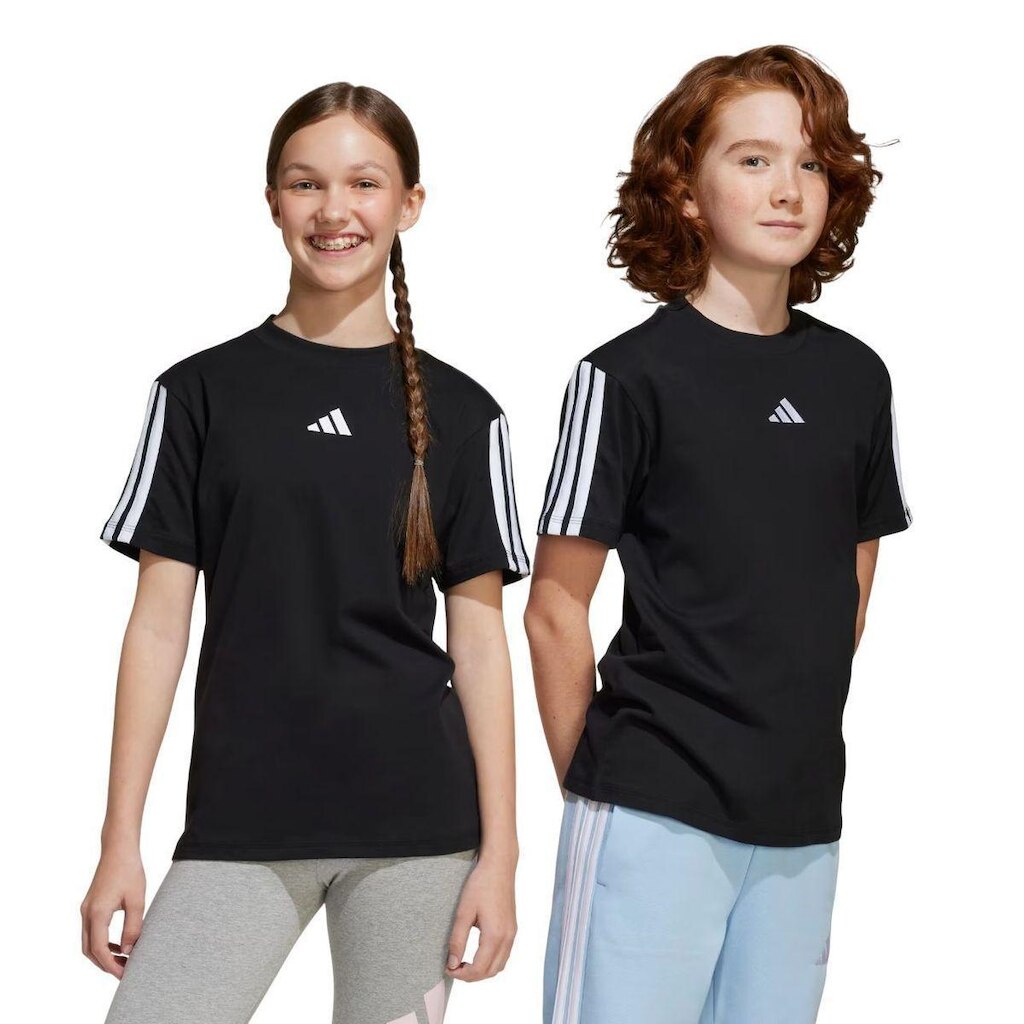 CAMISETA M/C ESSENTIALS 3 STRIPES JD6487 - PRETO/BRANCO 13/14A