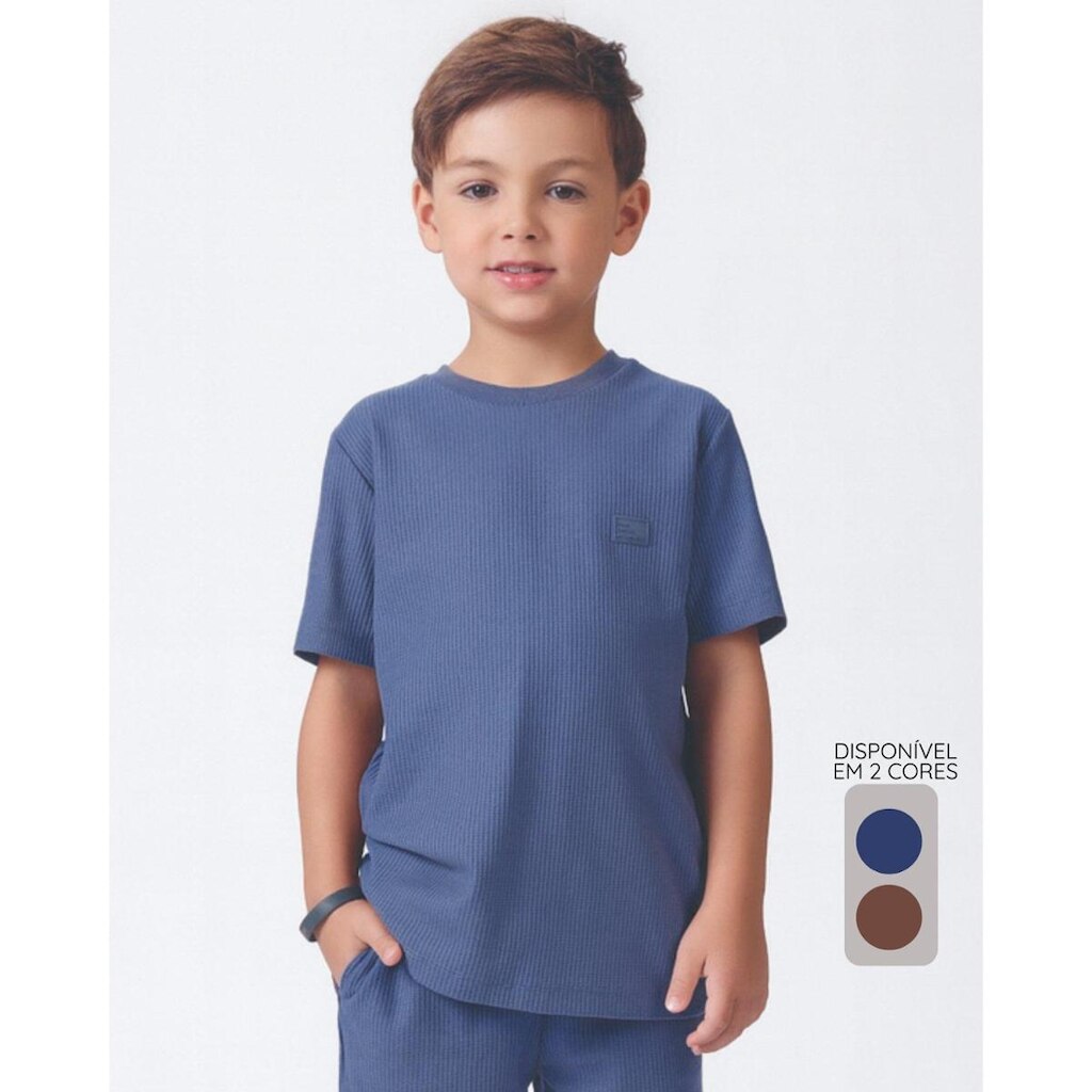 Camiseta menino verão leve elegante estiloso fresquinho - Marrom e Jeans - Menino 1 a 14 anos