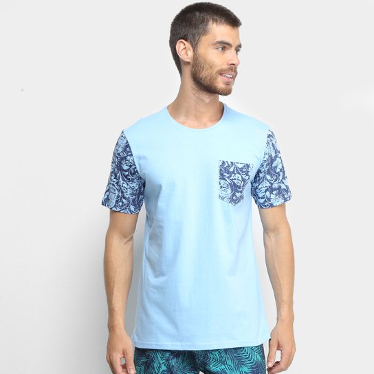 Camiseta Mood Detalhe Manga Masculina - Azul
