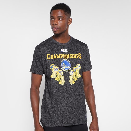 Camiseta NBA Golden State Warriors Championships Masculina - Preto Menor preço em Camiseta NBA Golden State Warriors Championships Masculina - Preto