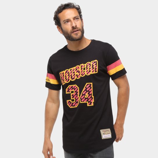 Camiseta NBA Houston Rockets nº 33 Hakeem Olajuwon Mitchell & Ness Masculina - Preto Menor preço em Camiseta NBA Houston Rockets nº 33 Hakeem Olajuwon Mitchell & Ness Masculina - Preto