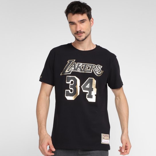 Camiseta NBA Los Angeles Lakers Mitchell & Ness O'neal 34 Masculina - Preto Menor preço em Camiseta NBA Los Angeles Lakers Mitchell & Ness O'neal 34 Masculina - Preto