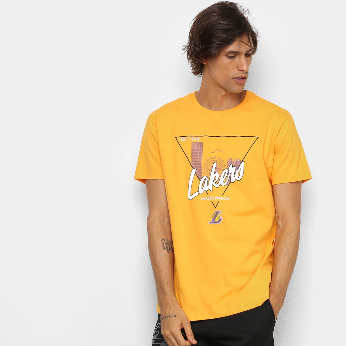Camiseta Nba Los Angeles Lakers Symbol Masculina Amarelo Netshoes