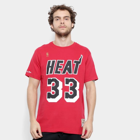 Camiseta NBA Miami Heat Mourning 33 Mitchell & Ness Masculina - Vermelho Menor preço em Camiseta NBA Miami Heat Mourning 33 Mitchell & Ness Masculina - Vermelho