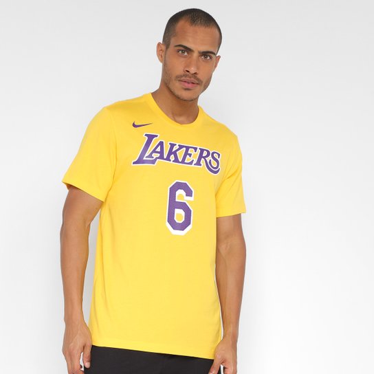 Camiseta NBA Nike Los Angeles Lakers Masculina - Amarelo Menor preço em Camiseta NBA Nike Los Angeles Lakers Masculina - Amarelo