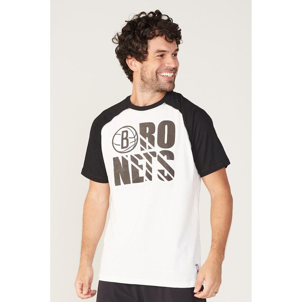 Camiseta NBA Raglan Estampada Brooklyn Nets Masculino