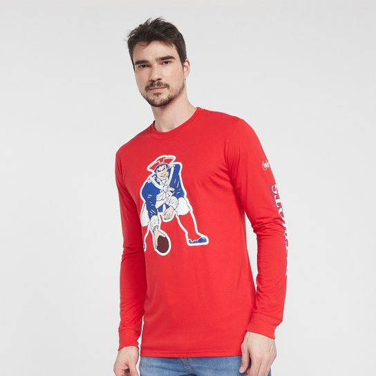 Camiseta NFL New England Patriots Nike Manga Longa Masculina - Vermelho+Bege Menor preço em Camiseta NFL New England Patriots Nike Manga Longa Masculina - Vermelho+Bege