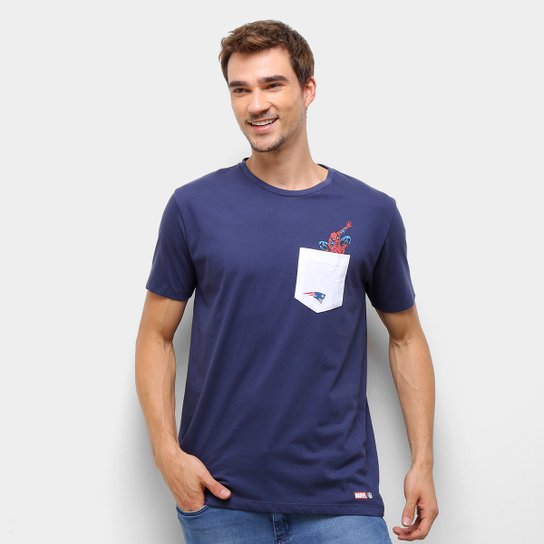 Camiseta NFL Patriots Spider-Man Marvel Masculina - Marinho Menor preço em Camiseta NFL Patriots Spider-Man Marvel Masculina - Marinho