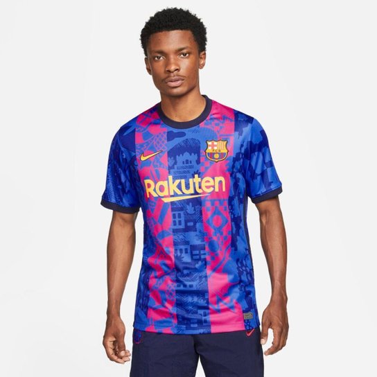 Camiseta Nike Barcelona 2021/22 Stadium Third Masculina - Azul Menor preço em Camiseta Nike Barcelona 2021/22 Stadium Third Masculina - Azul