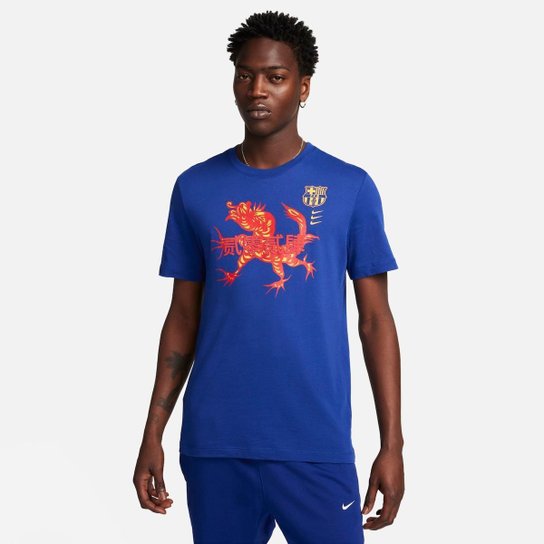 Camiseta Nike Barcelona Masculina - Azul Menor preço em Camiseta Nike Barcelona Masculina - Azul