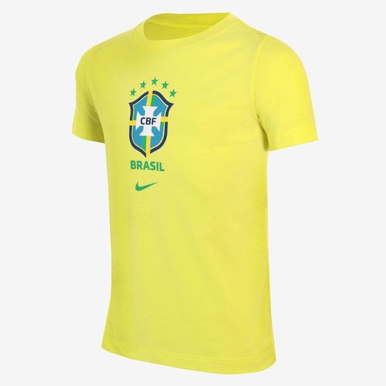 Camiseta Nike Brasil 22 Escudo Infantil - Amarelo Menor preço em Camiseta Nike Brasil 22 Escudo Infantil - Amarelo