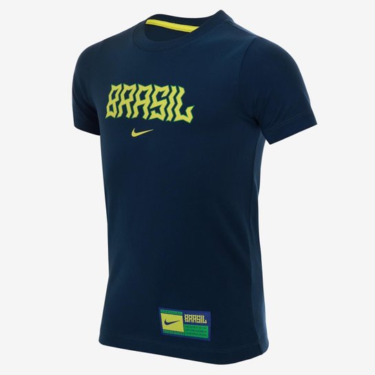 Camiseta Nike Brasil 22 Swoosh Infantil - Azul Menor preço em Camiseta Nike Brasil 22 Swoosh Infantil - Azul