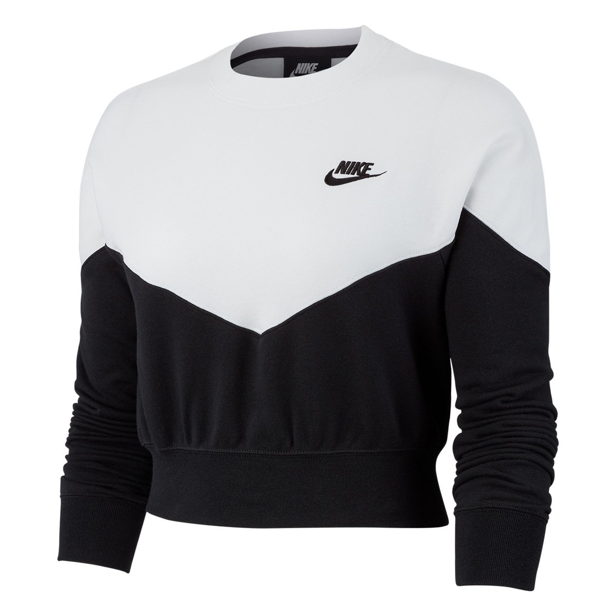 Camiseta Nike Crew Manga Longa Feminina Preto E Branco Netshoes