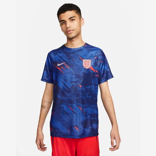 Camiseta Nike Inglaterra Pré-Jogo Masculina - Azul Menor preço em Camiseta Nike Inglaterra Pré-Jogo Masculina - Azul